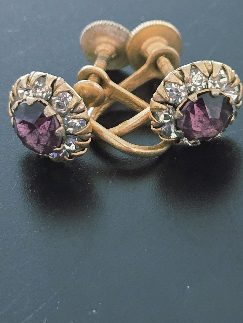 Gold-Tone Amethyst Color Crystal Screwback Earrings